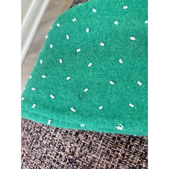 DOREEN LOK Vintage 60s Green Wool White Beads 3/4 Sleeves Cardigan Sweater 36/4 - Picture 7 of 13